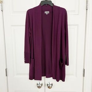 JM Collection Purple Open Front Cardigan